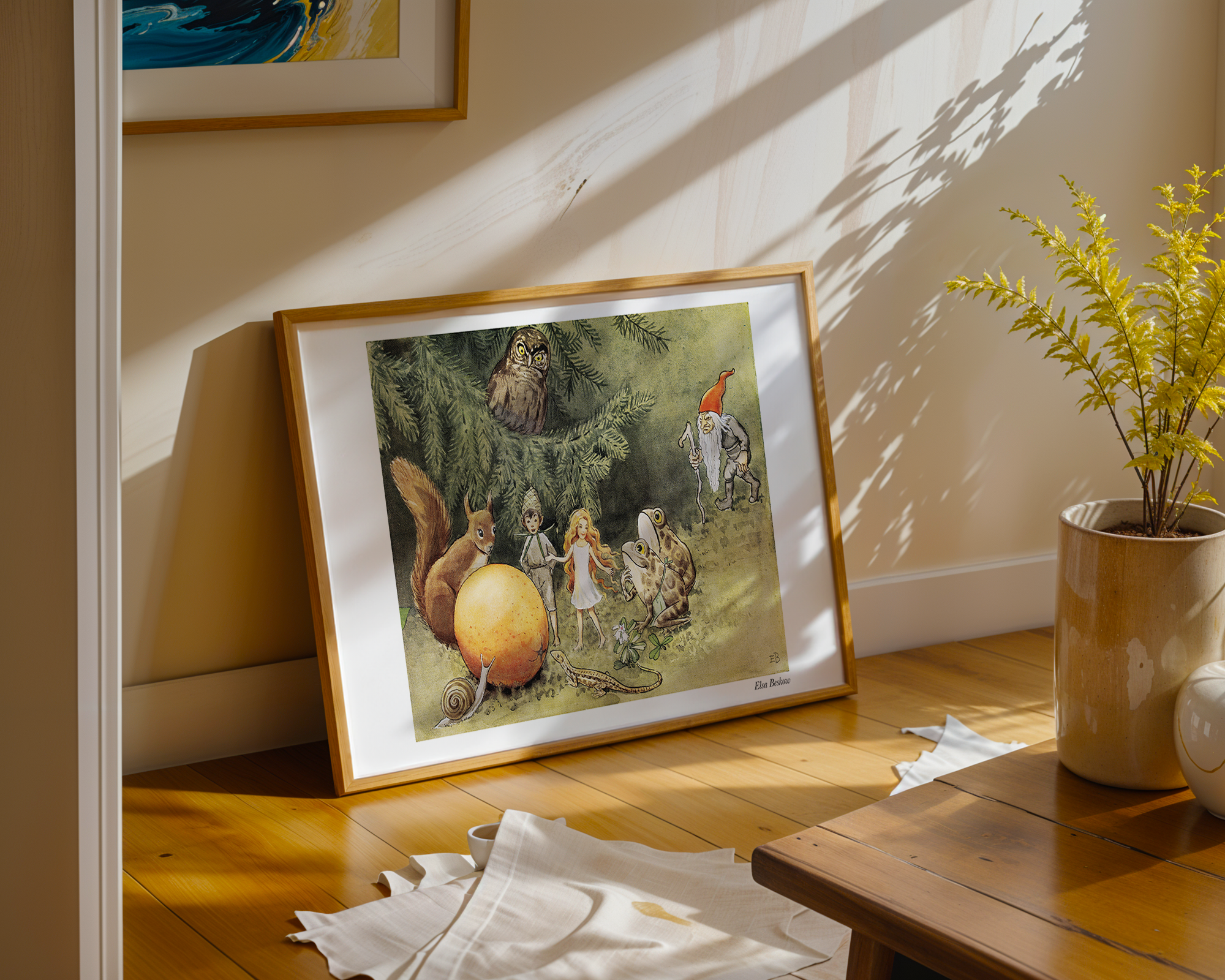 Solägget poster collection by Elsa Beskow, featuring vintage illustrations from classic Swedish children's books, ideal for gallery walls and kids' rooms.