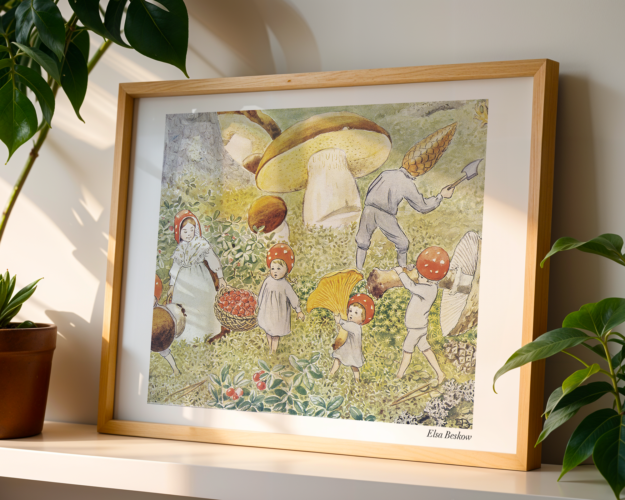 Tomtebobarnen poster collection by Elsa Beskow, featuring vintage illustrations from classic Swedish children's books, ideal for gallery walls and kids' rooms.