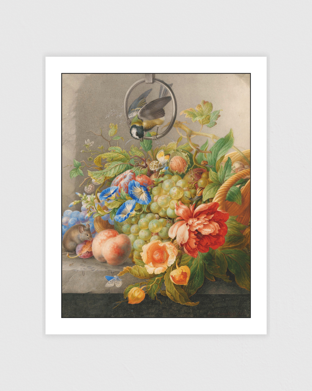 Bild på Still Life with Flowers, Fruit, a Great Tit and a Mouse