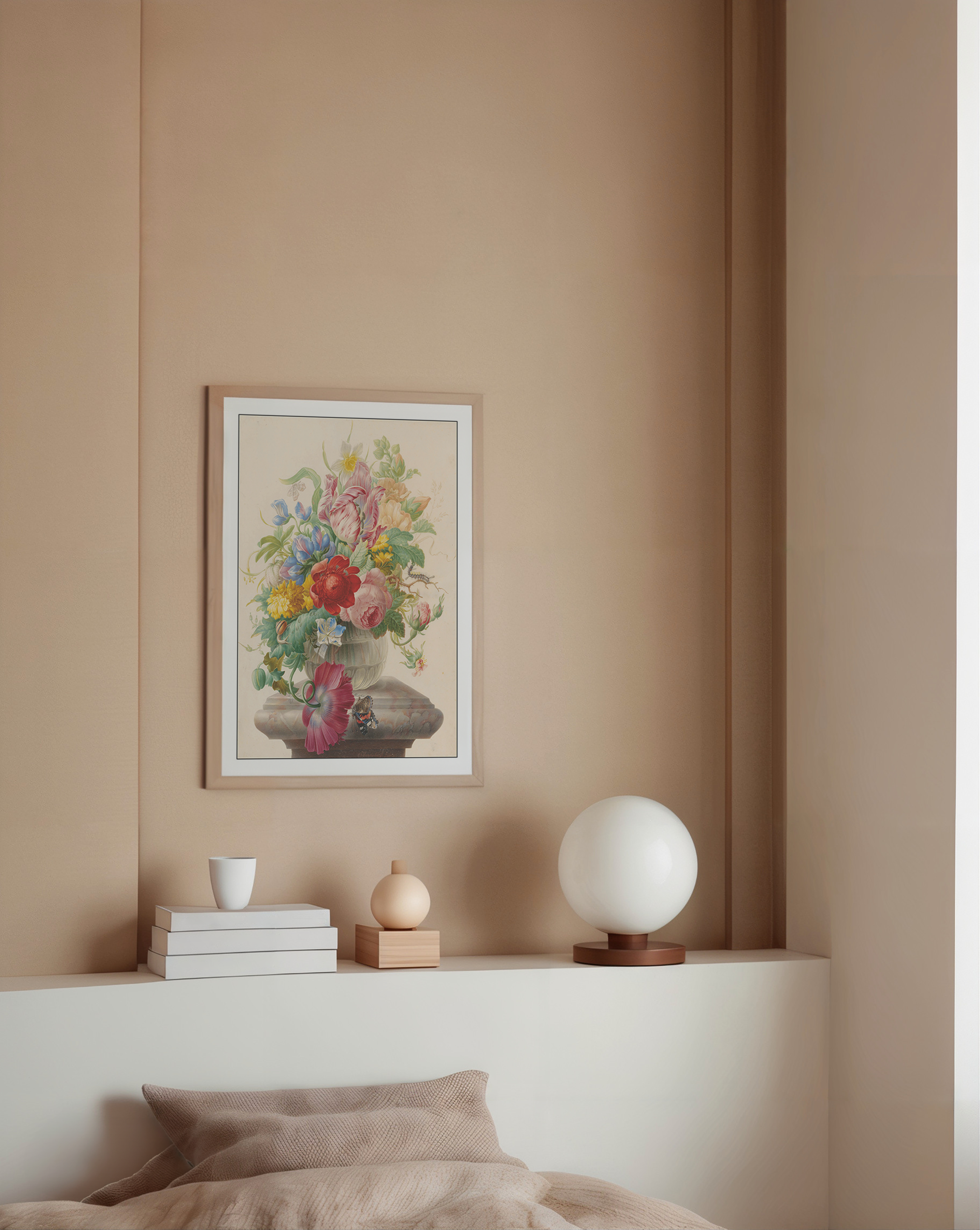 Bild på Flowers in a Glass Vase with a Butterfly