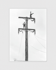 C. Cusack and mate on a Queen St, Levin transmission pole