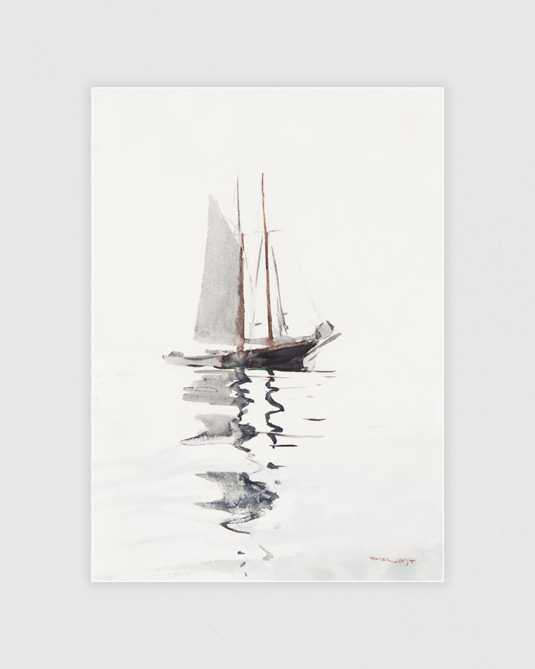 Two–masted Schooner with Dory