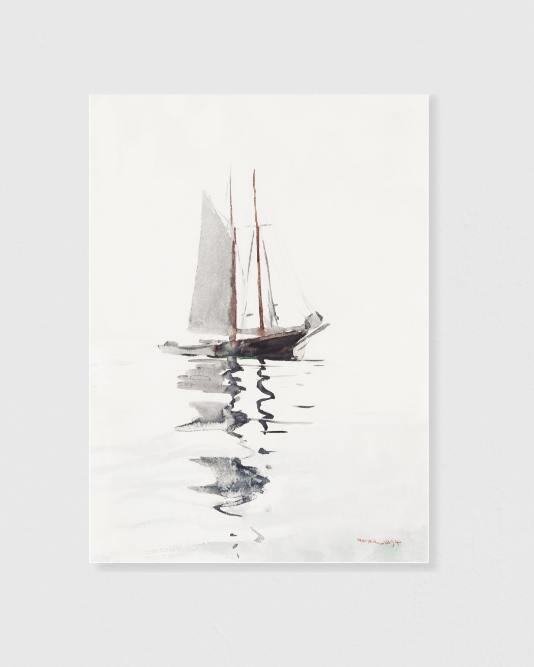 Two–masted Schooner with Dory