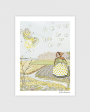 Vintage poster by Elsa Beskow showing the arrival of spring, with Princess Vår in her floral carriage.