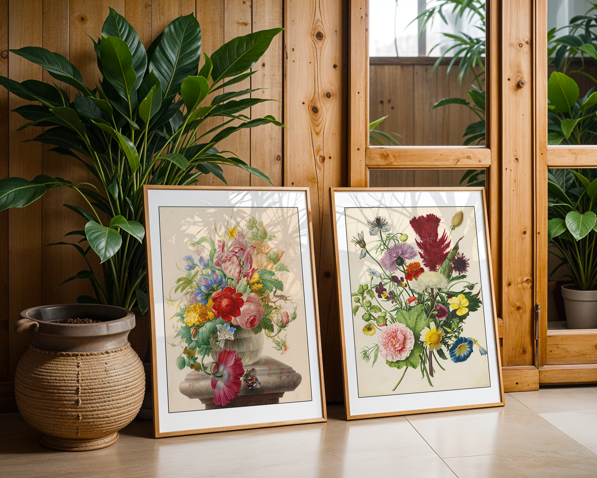 Flowers in a Glass Vase with a Butterfly