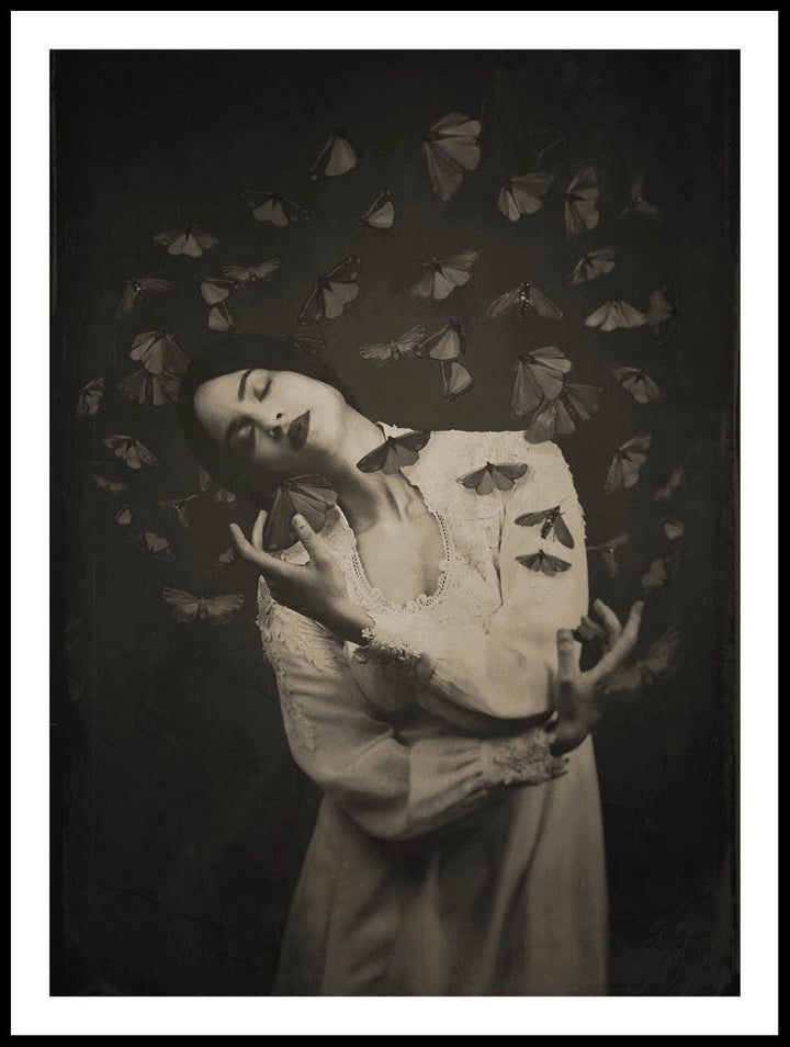 Woman Embraced By Butterflies Poster