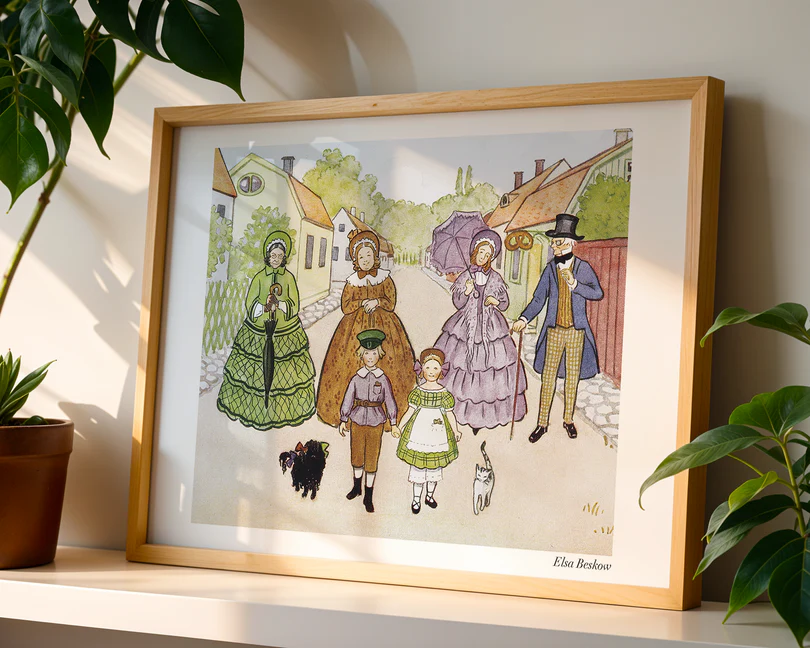 Elsa Beskow poster Pricken och hans nya vänner, nostalgic Swedish children’s book illustration