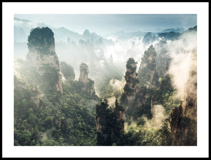 Foggy Mountains In China Poster