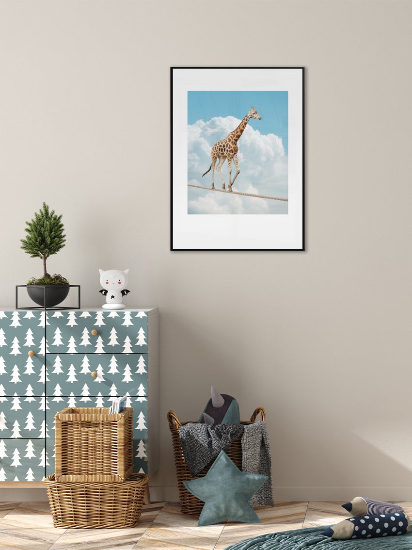 Giraffe On Tightrope Poster