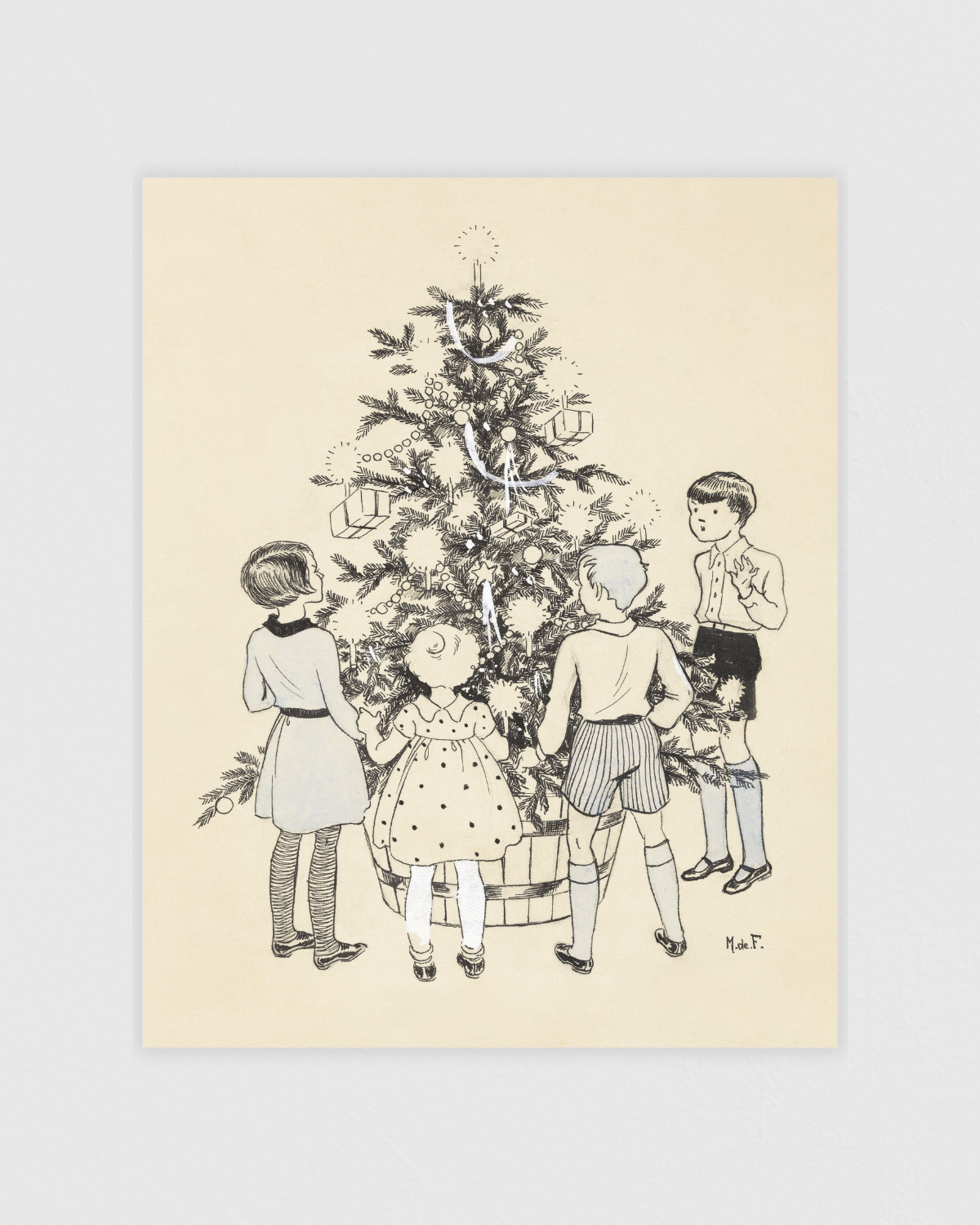 Four children around a Christmas tree