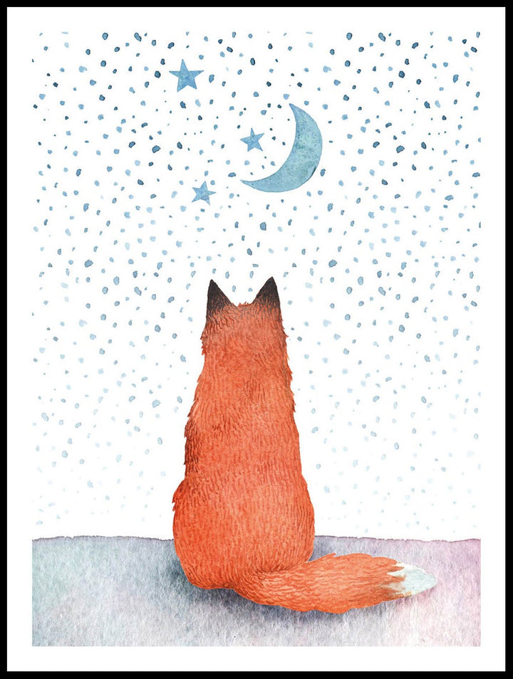 Fox Under Starry Sky Poster