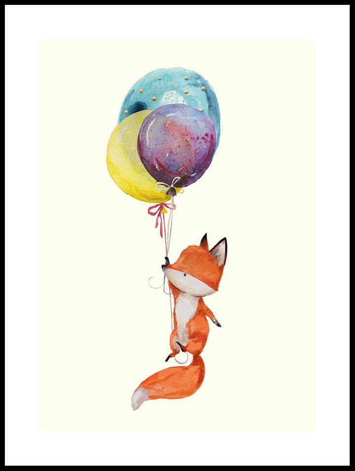 Fox And Balloons Poster