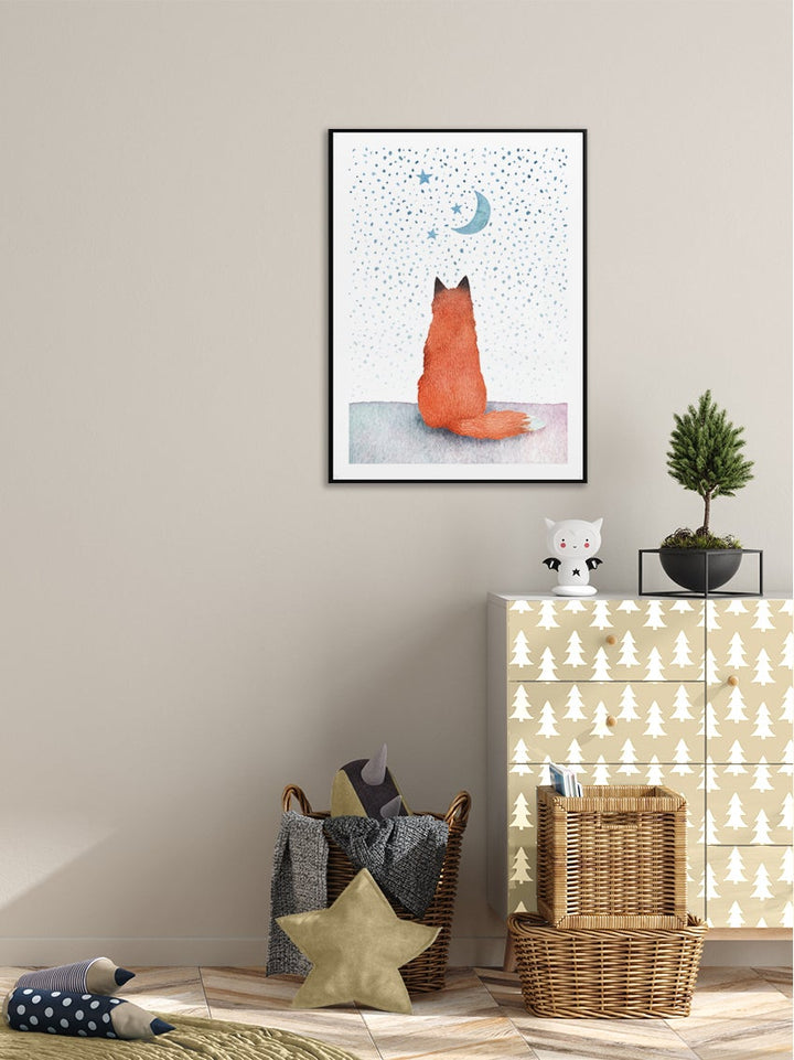 Fox Under Starry Sky Poster