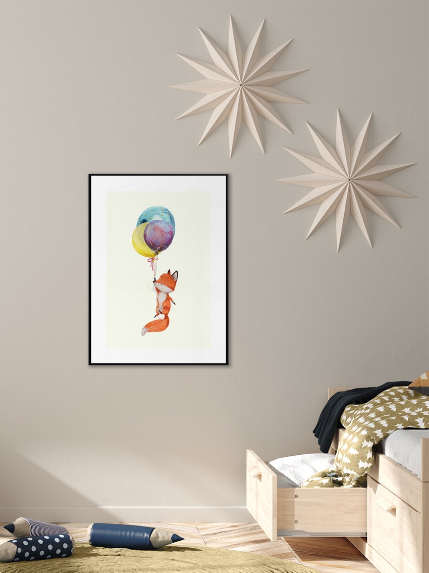 Fox And Balloons Poster