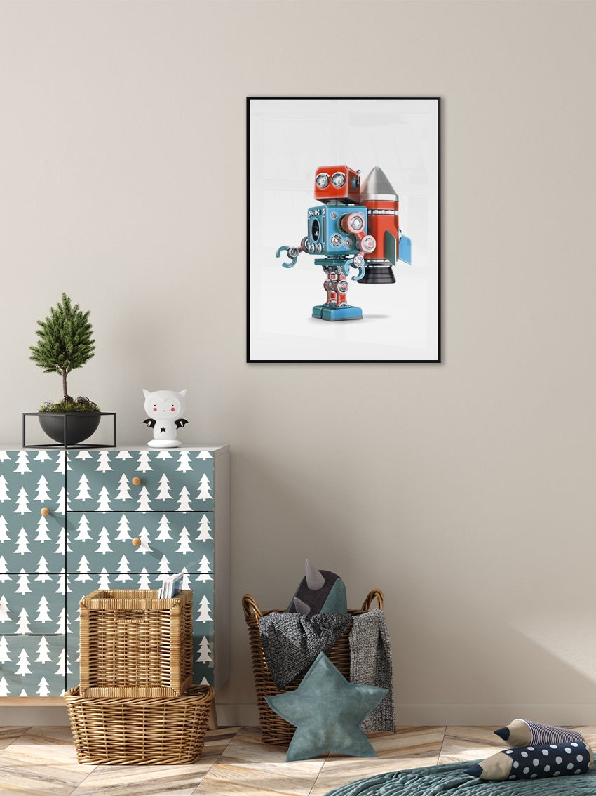 Retro Robot With Rocket Poster