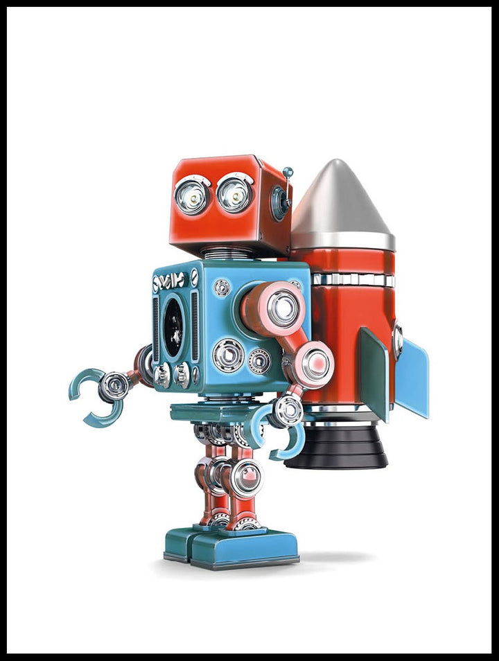 Retro Robot With Rocket Poster