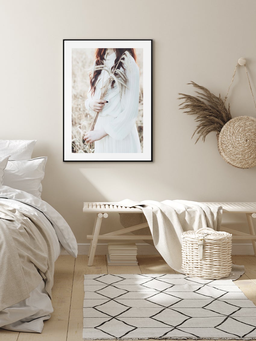 White Dress On Wheat Field Poster