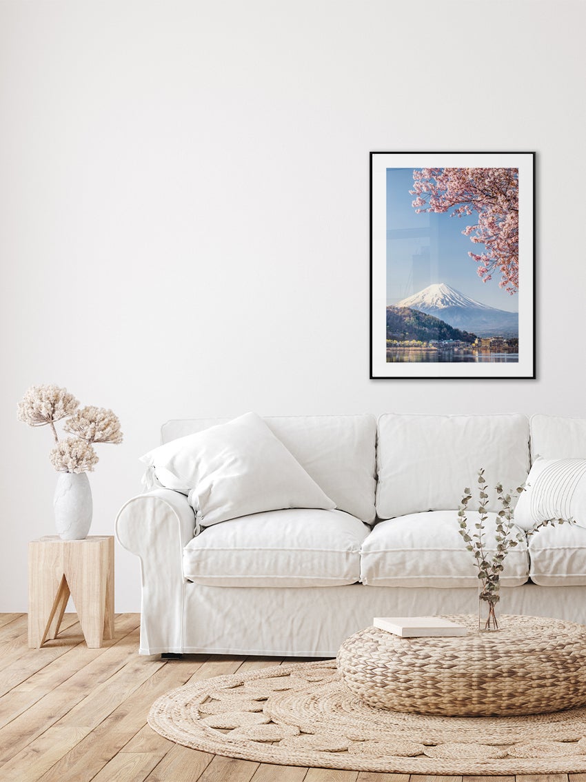 Volcano And Cherry Blossoms Poster